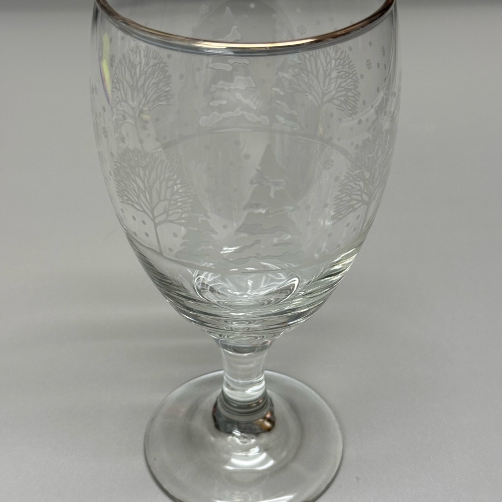Libbey Arby's Winter White Frosted Pine Stem Water Goblets Set of 12